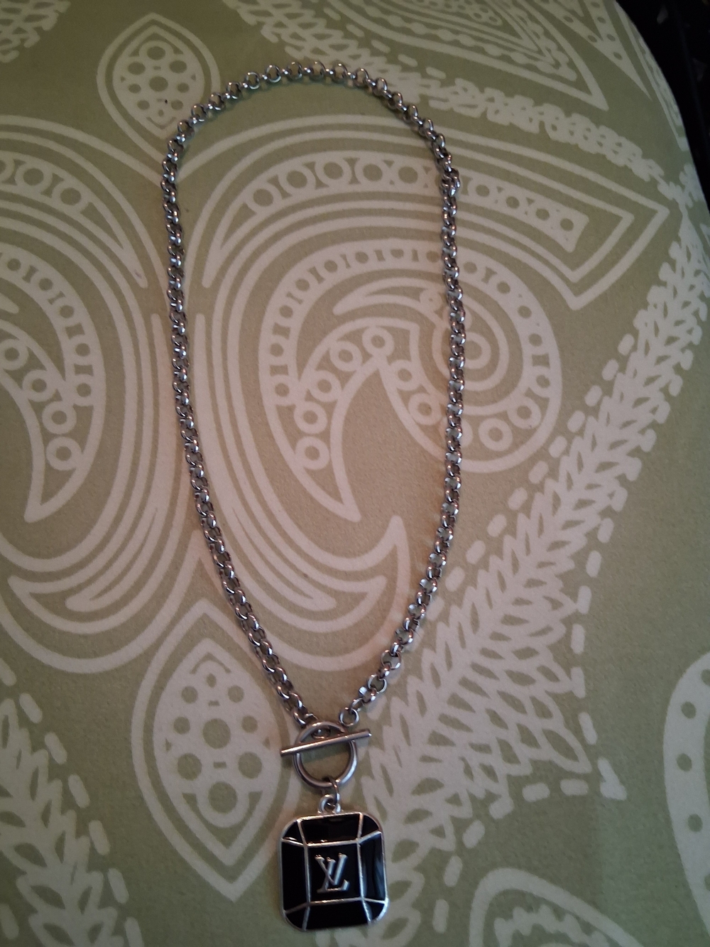 Silver Chain Necklace with Black LV Pendant Sell As It Is - Picture 1 of 3